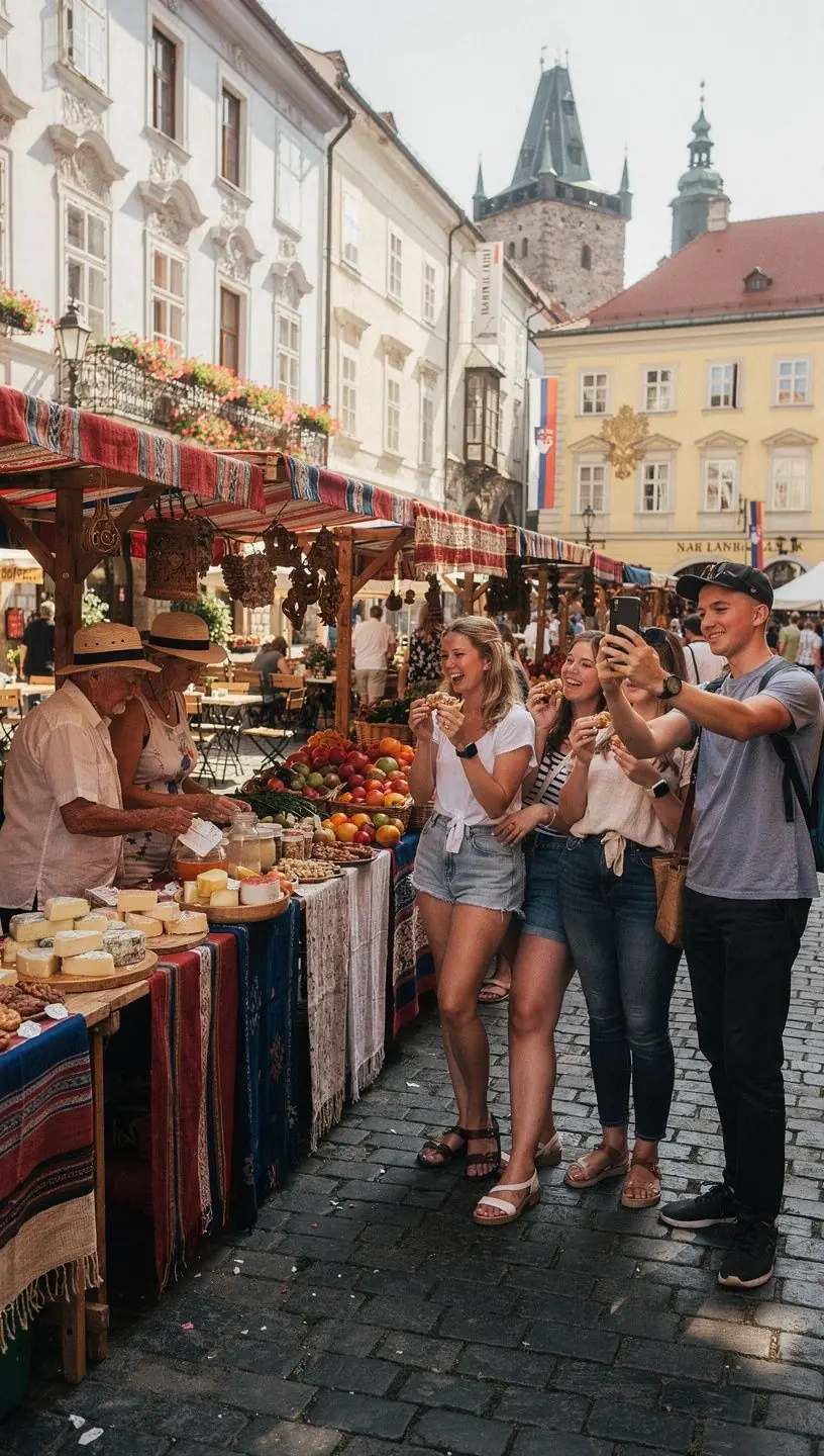 Historické centrum slovenského mesta so zachovanou architektúrou a živou atmosférou vhodné na krátky mestský výlet.